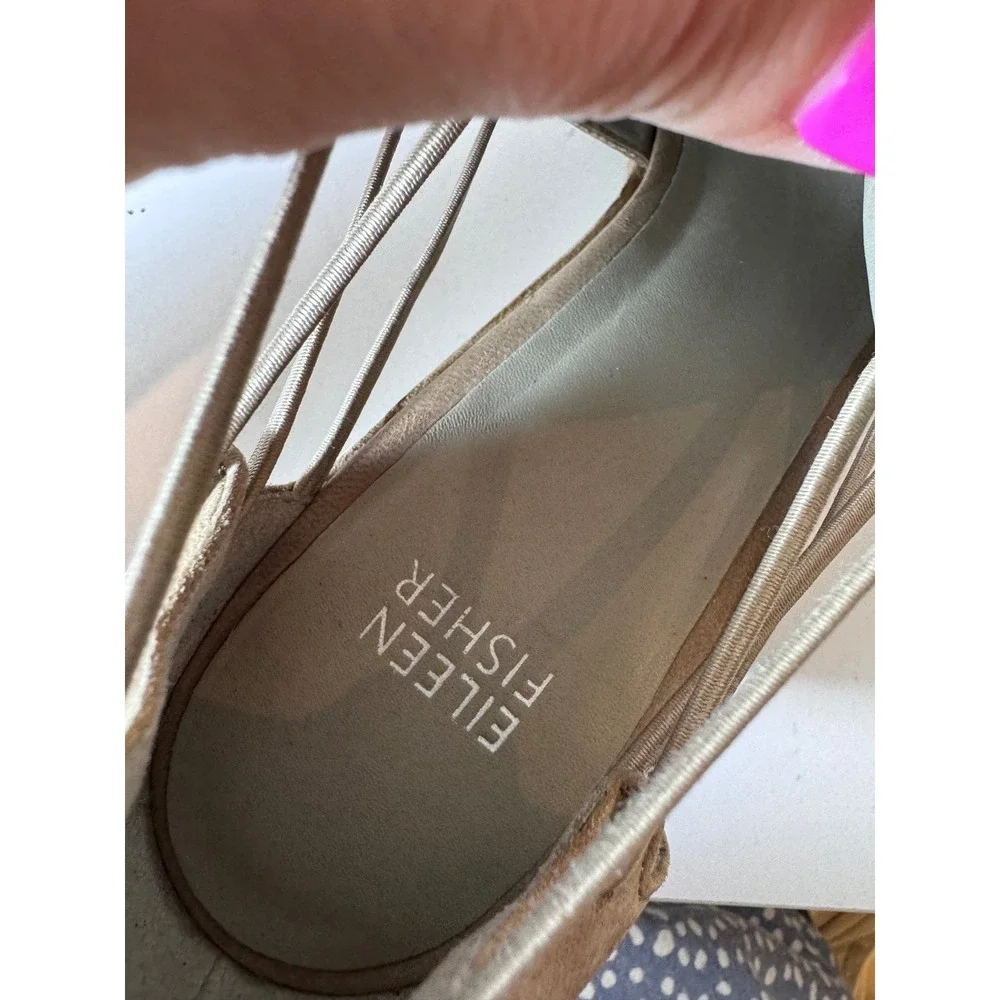 Eileen Fisher Leather Peep Toe Wedge Sandals‎ Womens 9.5 Strappy Boho Festival